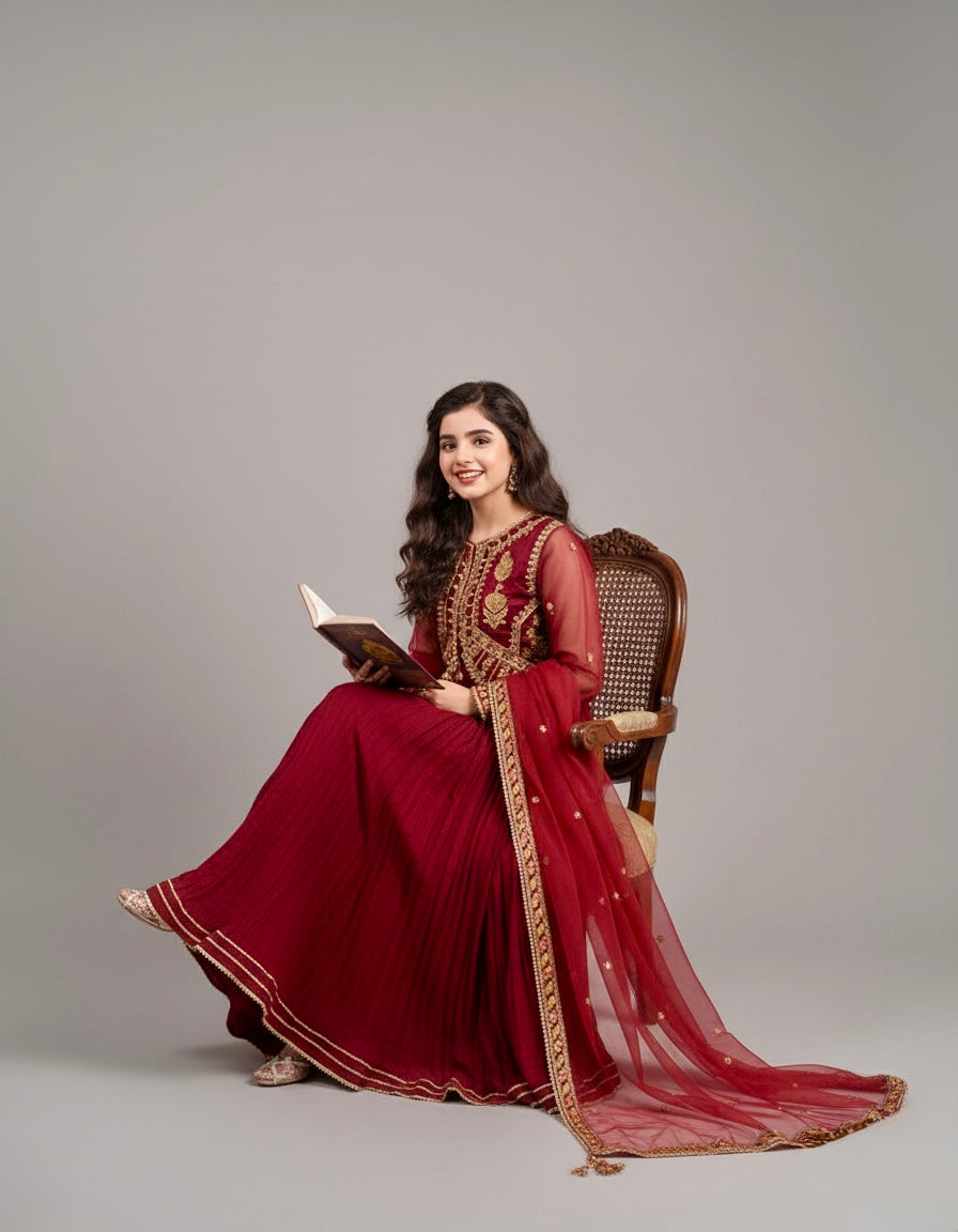 Huda-Maroon 3pc