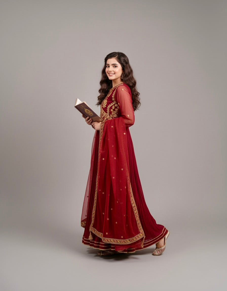 Huda-Maroon 3pc